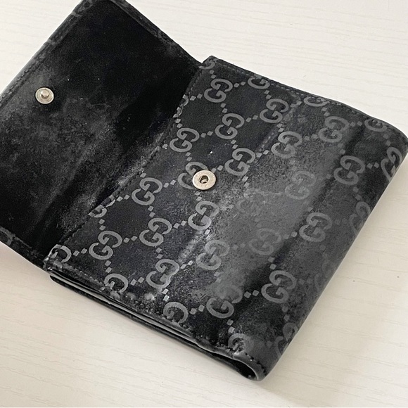 Gucci black monogram embossed suede leather wallet - Picture 2 of 11